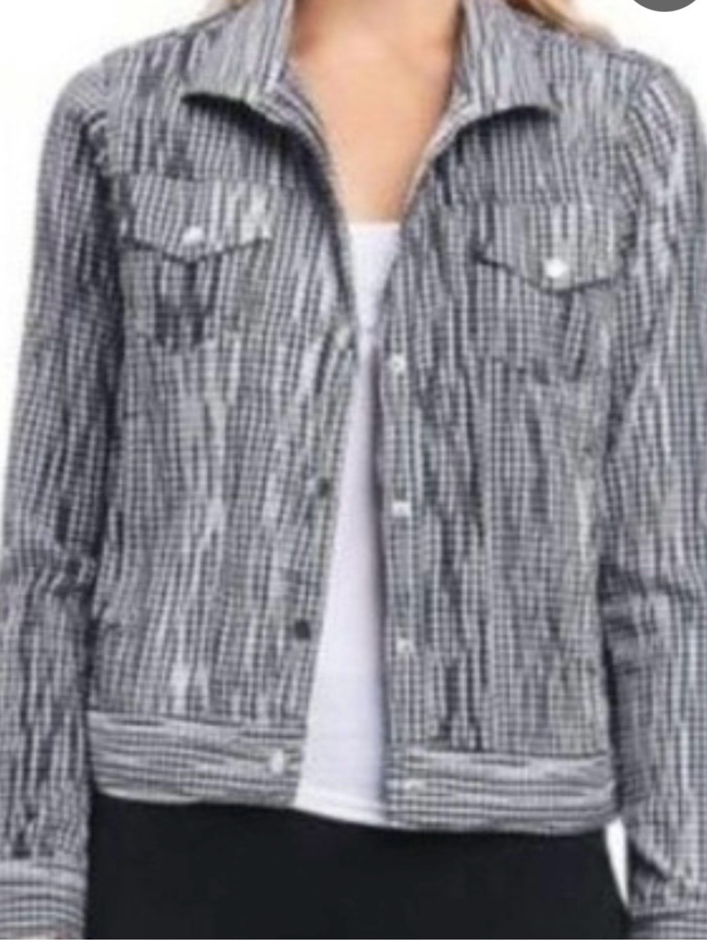 Foxcroft NYC Gingham Check Utility Jacket Cropped Button Front Size 8